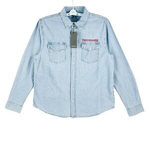 TRUE RELIGION Men's Chambray Long Sleeve Blue Western Pearl Snap Shirt Sz XL NWT
